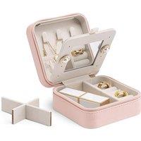 Vlando Small Faux Leather Travel Jewellery Box Organizer Display Storage Case for Rings Earrings Necklace with Mirror A.Mirror Pink