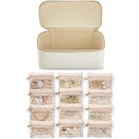 Vlando Travel Jewellery Organiser,PU Leather Jewellery Box with 12 Velvet Jewellery Pouch, Jewellery Case for Necklace,Ring, Gifts for Women, WhiteL