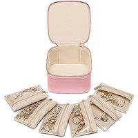 Vlando Small Jewelry Box Organizer,Travel Jewelry Storage with 6 Velvet Jewelry Zipper Pockets,Premium Petal Hardware A.6pcsstrawberry Pink