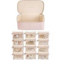 Vlando Travel Jewellery Organiser,PU Leather Jewellery Box with 12 Velvet Jewellery Pouch, Jewellery Case for Necklace,Ring, Gifts for Women, PinkL C