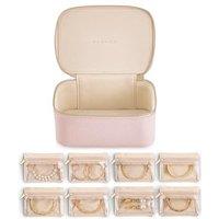 Vlando Travel Jewellery Case,Jewellery Organiser with 8 Jewellery Pouch,PU Leather Jewellery Box for Necklace,Ring,Bracelet,Watch, Gifts for Women, Pi