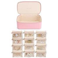 Vlando Travel Jewellery Case,PU Leather Jewellery Organiser with 12 Velvet Jewellery Pouch, Jewellery Box for Necklace,Ring, Gifts for Women, Strawber