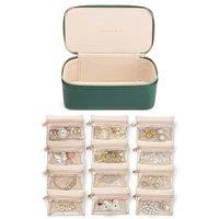 Vlando Travel Jewellery Organiser, PU Leather Jewellery Box with 12 Velvet Jewellery Pouch, Jewellery Case for Necklace,Ring, Gifts for Women, GreenL