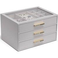 Vlando Jewellery Box with Glass Lid, Plenty Storage Jewellery Organiser with 3 Drawers, Jewelry Storage Case for Necklaces Rings Earrings Bracelets, W