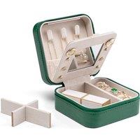 Vlando Small Faux Leather Travel Jewellery Box Organizer Display Storage Case for Rings Earrings Necklace with Mirror,Dark Green A.Mirror Green