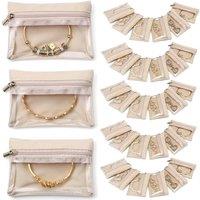 Vlando 33 Pcs Jewellery Pouches, Velvet Travel Jewellery Bag with Zipper Jewellery Organiser for Women 33 Bag