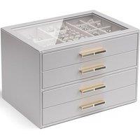 Vlando Jewellery Box with Glass Lid, 4Tier Jewellery Organiser, Jewellery Storage with 4 Drawers for Watches,Sunglasses, Gift for Women, For Ring, Ne