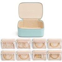 Vlando Jewellery Box, Litchi Pattern Jewellery Organiser,Travel Jewellery Storage with 8 Velvet Jewellery Bag,Premium Petal Hardware Jewellery Case,Li