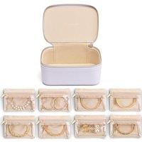 Vlando Jewellery Box, Litchi Pattern Jewellery Organiser,Travel Jewellery Storage with 8 Velvet Jewellery Pouches,Premium Petal Hardware Jewellery Cas