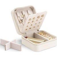 Vlando Small Travel Jewellery Box, Faux Leather Travel Jewellery Case for Earring,Ring,Necklace with 16 Earring Holes,Gift for Women (White) C.Earring