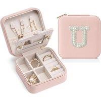 Vlando Travel Jewellery Box, Pearl Faux Leather Travel Jewellery Case for Earring,Ring,Necklace with Mirror,Gift for Women,Mother's Day,Valentines Day