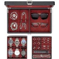 Vlando Watch Box, Textured Leather Mens Jewellery Box with 6 Slots Watch Case, 2Tier Lockable Watch Storage,Velvet Lining, Gifts for Loved One, (Blac