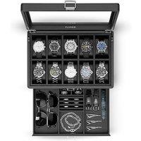 Vlando Watch Box with 10 Slots, 2Tier Watch Display Case with Glass Lid, Removable Watch Pillows, Mens Jewellery Box, Gift for Loved Ones A.10 Slot2