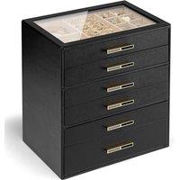 Vlando Jewellery Box for Women, Glass Lid Jewellery Organiser with 6 Drawers for Ring, Necklace, Earring, Bracelet,Gift for Women,Grey 6 Layer D.black