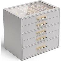 Vlando Jewellery Box for Women, Glass Lid Jewellery Organiser with 5 Drawers for Ring, Necklace, Earring, Bracelet,Gift for Women,Grey 5 Layer C.grey
