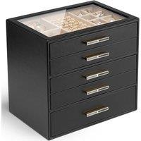 Vlando Jewellery Box for Women, Glass Lid Jewellery Organiser with 5 Drawers for Ring, Necklace, Earring, Bracelet,Gift for Women,Black 5 Layer D.blac