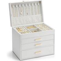 Vlando Jewellery Box for Women, 4 Tier Jewellery Organiser with Necklace Holder, Boxes & Organisers for Ring Bracelet and Watch, Gift for Women,White
