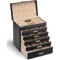 Vlando 6 Tier Jewellery Box, Jewellery Box Organiser with Necklace Holder, Jewellery Storage for Ring,Bracelet,Watch,Black 6 Tier D.black