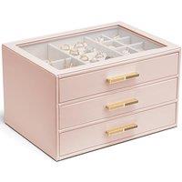 Vlando Jewellery Box for Women, Glass Lid Jewellery Organiser with 3 Drawers for Ring, Necklace, Earring, Bracelet,Gift for Women,Light Pink 3 Layer F