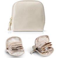Vlando Travel Jewellery Organiser, Jewellery Pouch with Zipper, Velvet Lining Jewellery Bags for Rings, Bracelets & Necklaces,Cream White A.cream Whit