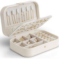 Vlando Travel Jewellery Box, PU Leather Travel Jewellery Organiser for Rings, Necklaces, Bracelets,Earring Organiser,Gifts for Women,White
