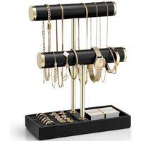 Vlando Jewellery Stand, 2 Tier Jewellery Oragniser with Jewellery Tray, Jewellery Holder for Necklace Bracelets Earrings Rings,Black