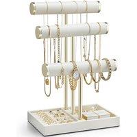 Vlando Jewellery Stand, 3 Tier Jewellery Oragniser with Jewellery Tray, Necklace Stand Bracelet Holder, Jewellery Holder for Bracelets Earrings Rings,