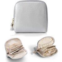 Vlando Travel Jewellery Organiser, Jewellery Pouch with Zipper, Velvet Lining Jewellery Bags for Rings, Bracelets & Necklaces,GreyLychee Grain C.grey