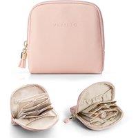 Vlando Travel Jewellery Organiser, Jewellery Pouch with Zipper, Velvet Lining Jewellery Bags for Rings, Bracelets & Necklaces,PinkToothpick Grain B.p