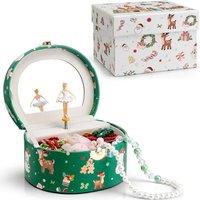 Vlando Christmas Gifts, Jewellery Box for Girls, Music Box with Ballerina, Gift Box for Kids, Childrens, Womens (Christmas PrintedGreen) C.green