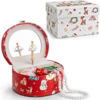 Vlando Christmas Gifts, Jewellery Box for Girls, Music Box with Ballerina, Gift Box for Kids, Childrens, Womens (Christmas PrintedRed) C.red