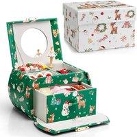 Vlando Christmas Gifts, Girls Jewellery Box with Ballerina, Music Box with Gift Box, for Kids, Childrens, Womens (Christmas PrintedGreen) C.green