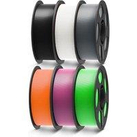 ANYCUBIC PLA Filament 1.75mm, 3D Printer Filament, Dimensional Accuracy +/- 0.02mm, 6 Pack 1KG Reusable Spool, Black + White + Texture Grey + Orange +
