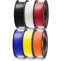 ANYCUBIC PLA Filament 1.75mm, 3D Printer Filament, Dimensional Accuracy +/- 0.02mm, 6 Pack 1KG Reusable Spool, Black + White + Red + Blue + Yellow + O