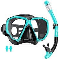 Snorkel Set Adult, HiiPeak Snorkeling Packages Scuba Diving Mask with Dry Top Snorkel Tube Anti Fog Panoramic Wide View, Anti-Leak, Tempered Glass, Sn