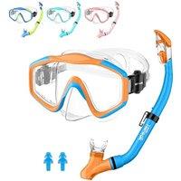 HiiPeak Kids Snorkel Set, Dry Top Snorkel Mask Snorkelling Package, Snorkelling Diving Mask with Breathing Tube Panoramic View Tempered Glass Anti-Fog