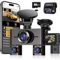 2K 4 Channel Dash Cam Front and Rear Inside, 360 View Car Camera 2K FHD, Dash Camera for Cars Builtin WiFi, Dashcam with 64GB Card, Voice Control,
