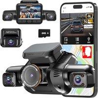 3K Dash Cam 4 Channel, 360 Dashcam Front and Rear Inside, 3K+1080P*3 Dash Cams for Cars, Builtin GPS Car Camera, 5GHz WiFi App Control, Voice Contr