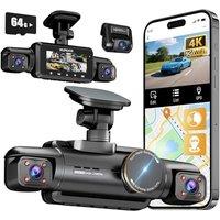 4K Dash Cam Front and Rear Inside, 4K+1080P*2 Dash Camera for Cars, 360 4 Channel 3K+1080P*3 Car Camera, 5GHz Wi-Fi GPS Module, Include 64GB SD Card
