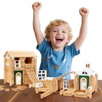 JovimindlyNotchies 107 Pcs Wooden Blocks Toys with Door and Windows,Classic Old Fashioned Toys,Wooden Building Blocks for Kids Ages 48 Boys and G