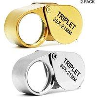 QiCheng&LYS Jeweler Pocket Loupe Magnifier, 30X Glass Lens Magnifying Glass for Jewelry, Coins, Stamps,Antiques and More (Golden+Silver)
