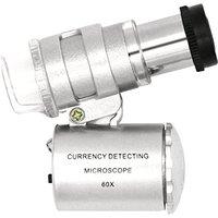 QiCheng&LYS Mini 60X Adjustable Pocket LED Microscope Magnifier Loupe Magnifying Glass with Currency Detection (Silver)