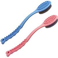 QiCheng&LYS Dry Brushing Body Brush,Back Cleaning Brush,Long Wooden Handle Cleans The Body Easily-14in (Blue and Pink)