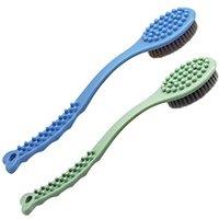 QiCheng&LYS Bath Brush for Back, Shower Brush for Exfoliating Skin,Long Wooden Handle Cleans The Body Easily-14in (Blue und Green) Blue and Green