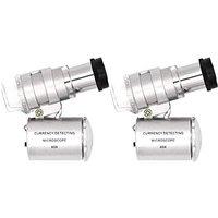 QiCheng&LYS Mini 60X Adjustable Pocket LED Microscope Magnifier Loupe Magnifying Glass with Currency Detection (Silver 2pcs)