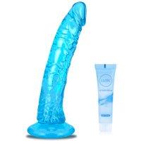 Blue Soft Realistic Dildo, Jelly Dong Stimulator with Strong Suction Cup for Hands-Free Play, Silicone Lifelike Penis Adult Sex Toy for Women G Spot a