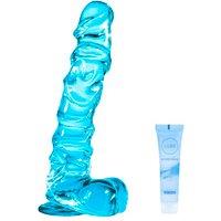 Blue Soft Realistic Dildo, Jelly Dong Stimulator with Strong Suction Cup for Hands-Free Play, Silicone Lifelike Penis Adult Sex Toy for Women G Spot a