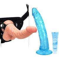 9'' Flesh and 8.1" Clear Blue Strap on Dildo with Harness, Wearable Realistic Penis Silicone Dildo Adult Sex Toy for Female Masturbation Women Lesbian