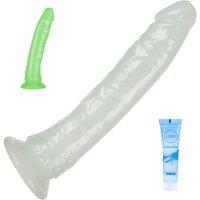 Big Pink Dildo Sex Toy Suction Cup Anal Realistic Dong Huge 7" Inch + Massive Adult Pegging (Luminous Green, M)