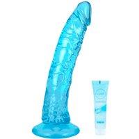 Blue Soft Realistic Dildo, Jelly Dong Stimulator with Strong Suction Cup for Hands-Free Play, Silicone Lifelike Penis Adult Sex Toy for Women G Spot a